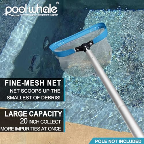 Pool Net - Professional 20" Swimming Pool Leaf Skimmer Rake, Aluminum Frame Deep Nylon Bag, Ultra Fine Mesh Nets for Cleaning Leaves, Sand, Pollen, Finest Debris (No Pole) - size: 20"