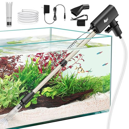 AQQA Aquarium Vacuum Gravel Cleaner 20W Electric Rechargeable Fish Tank Cleaner Tools for Automatic Water Changing, Debris Clean& Sand Washing, Strong Suction with 4-Speed Adjustable (20W, 480GPH) - size: 20W 480GPH