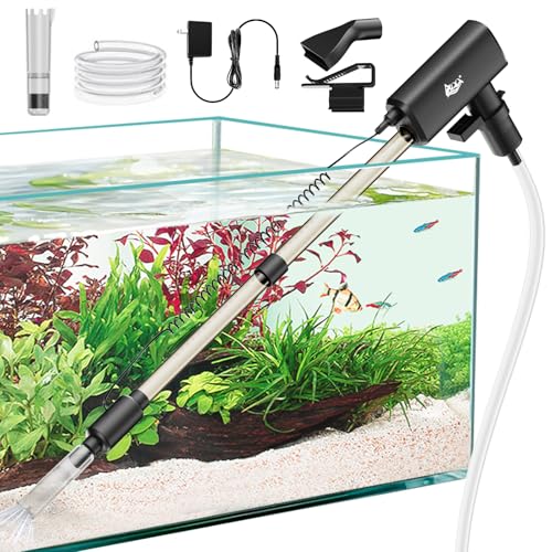 AQQA Aquarium Vacuum Gravel Cleaner 20W Electric Rechargeable Fish Tank Cleaner Tools for Automatic Water Changing, Debris Clean& Sand Washing, Strong Suction with 4-Speed Adjustable (20W, 480GPH) - size: 20W 480GPH
