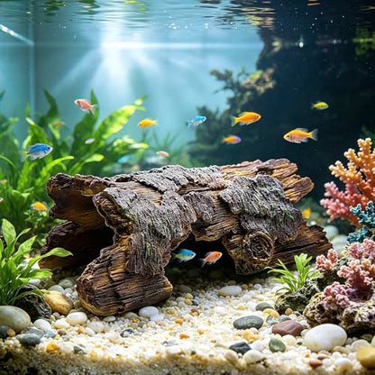Teaeeno Faux Log Fish Cave, Predator Control and Decorative Shelter for Koi and Fish, Ponds, Aquariums, Aquarium Décor Ornaments (Brown)