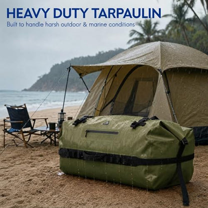 Haimont IPX7 Waterproof Roll-Top Dry Duffel Backpack Bag - color: Army Green, size: 90L