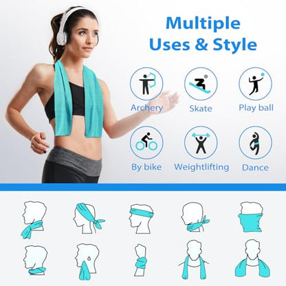 Cooling Towels - 5 Pack Gym Towels, Gym Towel for Working Out, Yoga Towel - color: Light Blue/Green/Dark Blue/Black/Grey