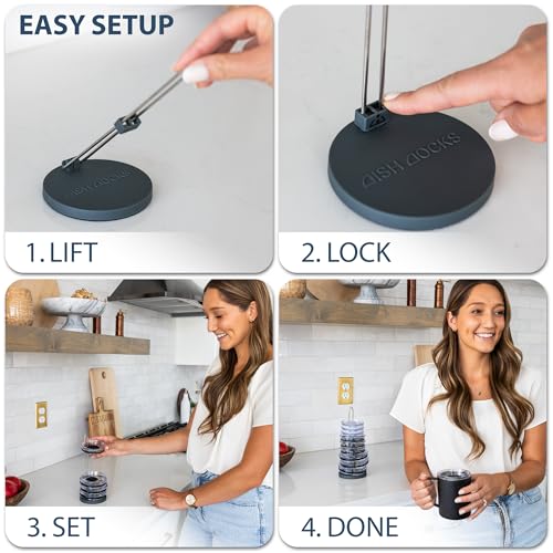 Tumbler Lid Organizer for Cabinet & Countertop - Slim Space-Saving Lid Holder with 9" Sturdy Bar & Weighted, Non-Slip Base - Vertical Storage Cup Lid Organizer - Collapsible Lid Rack for 10 Lids
