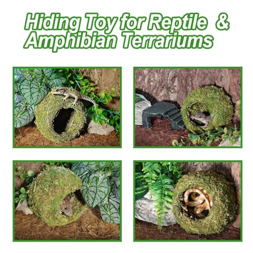 2pcs Crested Gecko Hide,Reptile Mossy Caves Hideout,Leopard Gecko Humid Hide,Natural Moss Cave Hiding Decor Tank Accessories for Reptiles, Amphibians,Invertebrates,Lizard,Frog
