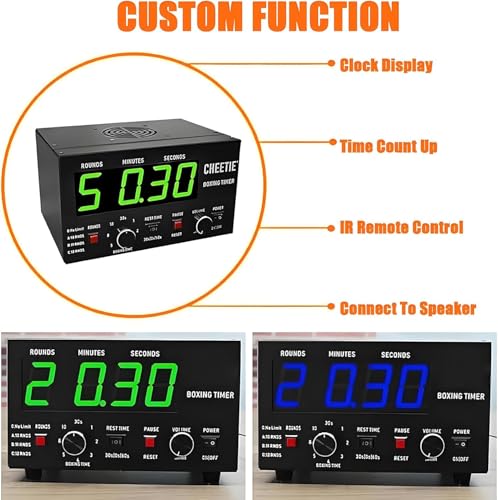 Professional Gym Timer Classic Boxing Interval Timer with Beep Portable Boxing Training Timer with LED Display 1-12 Challenge Rounds Gym Interval Timer Blue