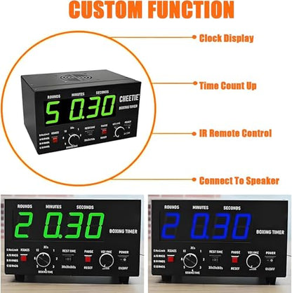 Professional Gym Timer Classic Boxing Interval Timer with Beep Portable Boxing Training Timer with LED Display 1-12 Challenge Rounds Gym Interval Timer Blue