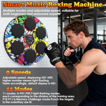 Music Boxing Machine for Kids & Adults - Wall Punching Pad with Lighting, 9-Speed Bluetooth Boxing Game with Gloves, Wall Mounted Exercise Equipment, 2026 Upgrade Boxing Equipment for Kids Age 6+ - color: Hip-Hop