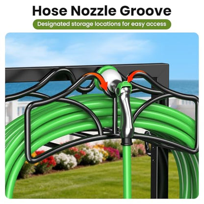 Garden Hose Holder, Detachable Metal Water Hose Holder Stand, Heavy Duty Freestanding Garden Hose Reel Rack and Hose Storage Organizer for Outside Yard - color: Black-