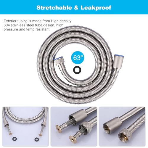 Brushed Nickel Finished Shower Hose, 63 Inch SUS 304 Stainless Steel Extra Long Shower Head Hose Replacement for Pet Bathroom Cleaning - color: Brushed Nickel, size: 63inch