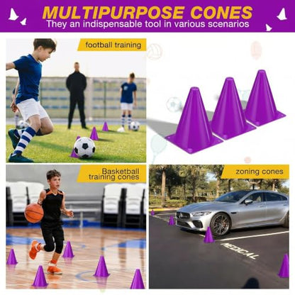 36pcs Cones 7 Inch Soccer Cones and Plastic Traffic Cones, Durable Cones for Sports Training, Ideal for Soccer, Basketball, Football, Skating, and Agility Drills Practice - color: purple