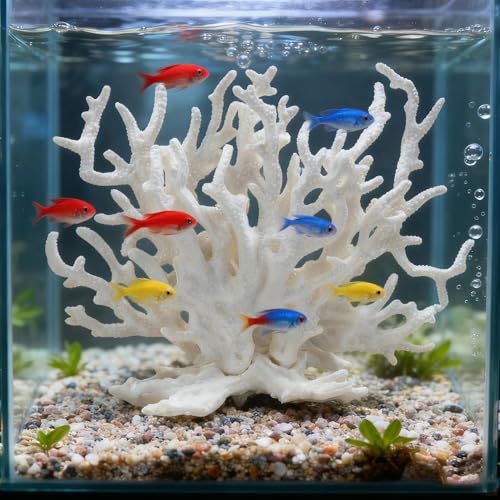 2 Pcs Artificial Aquarium Coral Reef Decor White | PVC, Faux, Fish Tank Ornament, Landscape Accessories