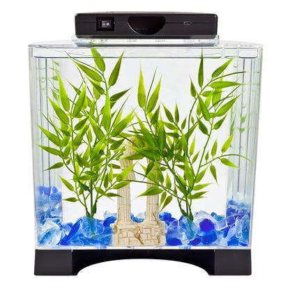 Tetra LED Half Moon Aquarium Kit, 1.1 Gallons, Small, Clear Plastic Fish Tank With Curved Front, Easy Feeding And Movable, Energy-Efficient LEDs Ideal For Bettas Great As Desk Aquarium
