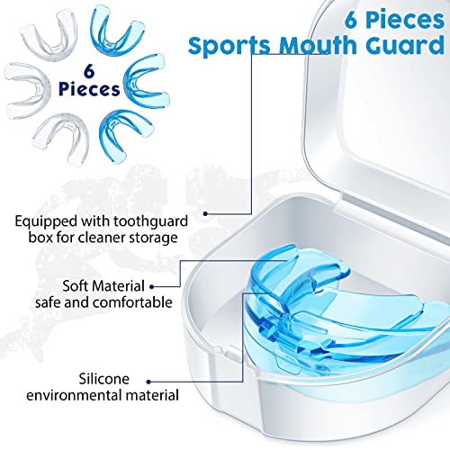 TOODOO 6 Pieces Youth Braces Mouth Guard with Cases, White, Blue - color: Transparent, Transparent Blue