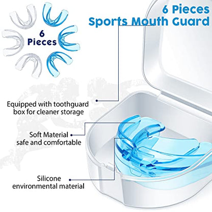 TOODOO 6 Pieces Youth Braces Mouth Guard with Cases, White, Blue - color: Transparent, Transparent Blue