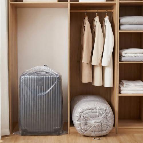 6 Pcs 59x47 In Extra Large Clear Drawstring Plastic Bags, 4 Mils Dustproof Moistureproof Reusable Big Giant Luggage Storage Bag for Suitcase, Furniture, Garage Organizer, Blanket, Plush Toys