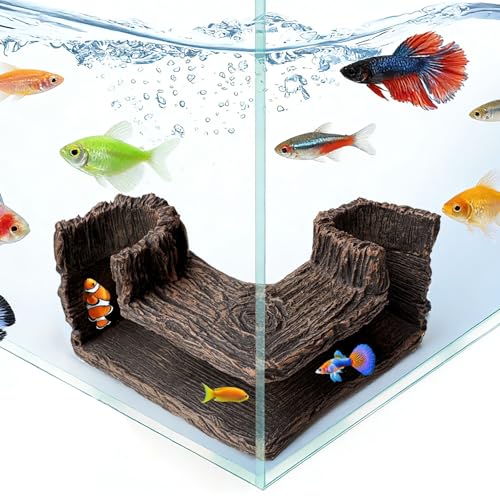 Aquarium Cave 90° Corner Fish Tank Cave, Betta Fish Tank Accessories Aquarium Hideout Decorations for Betta, Shrimp, Corydoras, Guppy, Neon Tetra (5.1”x5.1”x2.8”)