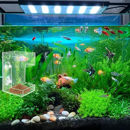 No Mess Aquarium Feeder Fish Tank Dish Tray Acrylic Clear Fishs Tank Feeder with Suction Cup, Round and Square Fishs Food Container Holder Dispenser 2.36x3.93 in for Turtle Shrimp Betta Feeding