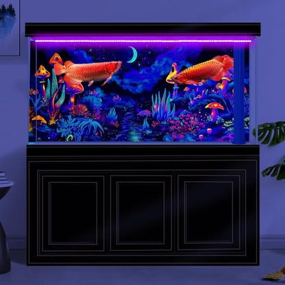 72X24IN Waterfall Fantasy Landscape Mountain Black Light Aquarium Background, UV Fish Tank Background Planet Terrarium Background with 10 EVA Double-Sided Tape - size: 72X24in/180X60cm