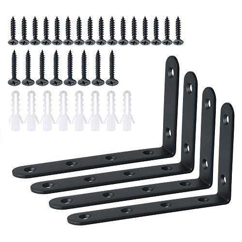 Alise Floating Shelf Brackets,L Brackets for Shelves Heavy Duty Shelving Brackets Stainless Steel Corner Brace Angle Bracket for Wood,5x3 Inch Wall Bracket Black Finish,Pack of 4 - color: Black, size: 5x3 Inch