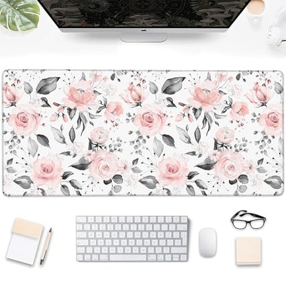 Desk Mat, Pink Rose Flowers Floral Large Extended Gaming Mouse Pad,Waterproof Non-Slip Rubber Base and Stitched Edges Desk Pad for Work Game Office Home 35.4x15.7in - color: Colour14
