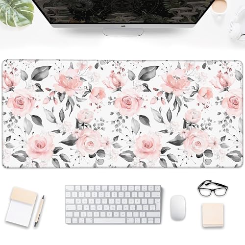 Desk Mat, Pink Rose Flowers Floral Large Extended Gaming Mouse Pad,Waterproof Non-Slip Rubber Base and Stitched Edges Desk Pad for Work Game Office Home 35.4x15.7in - color: Colour14
