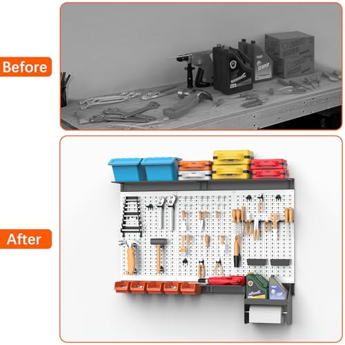 TORACK Pegboard Wall Organizer Kit 48x24 in, Garage Metal Tool Pegboard - color: Grey