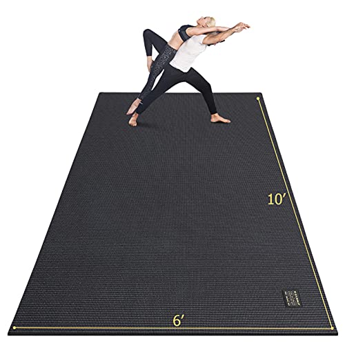 GXMMAT Large Yoga Mat 12'x6'/10'x6'/6'x8'(7mm), Extra Thick Workout Mats for Home Gym Flooring, Ultra Comfortable Non-Slip Quick Resilient Barefoot Wide Exercise Mat for Pilates, Stretching,Meditation - color: Black Real, size: 6*10 FT