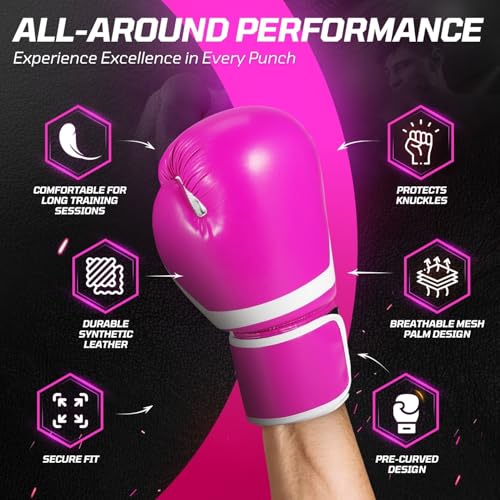 Flexzion Boxing Sparring Training Gloves Pro Muay Thai Kickboxing Heavy Bag Punching Mitts Wrist Wrap Full Contact Combat Sport Protective Hand Gear Martial Art Supply for Women & Teens, 10Oz - color: Pink