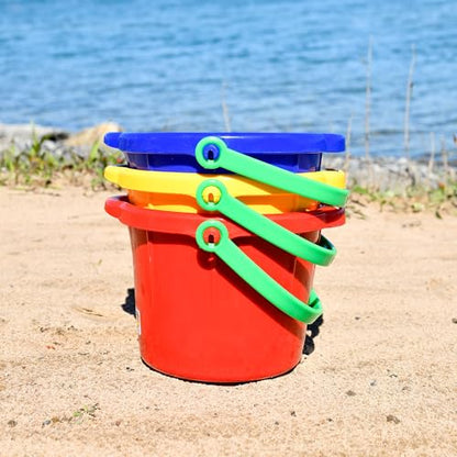 Spielstabil Beach Toys Bundle - 3 Pack of Small Sand Pails (1 Red, 1 Blue, 1 Yellow Beach Bucket) - Sand Buckets for Kids and Outdoor Play Equipment for 18 Months and Up