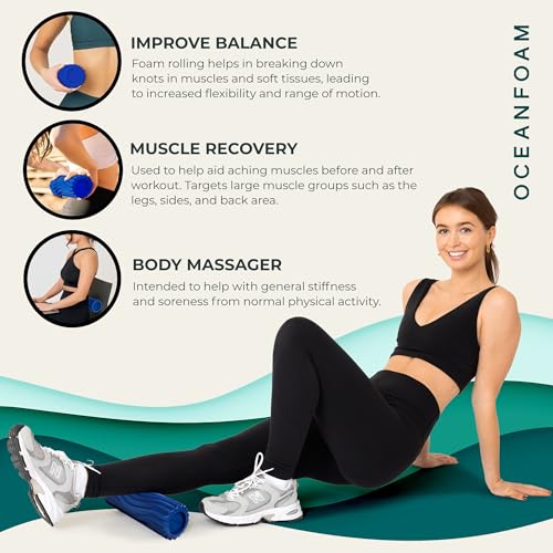 Oceanfoam Ripple Travel Foam Roller (11" x 3.35") Firm Mini Foam Roller for Physical Therapy, Deep Tissue Massage, Back Pain - High Density, Ergonomic Wave Textured - Yoga, Exercise (Royal Blue) - color: Royal Blue