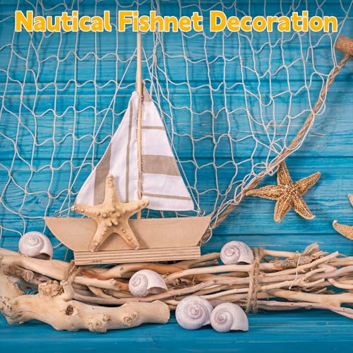 2 Pcs Fish Net Decorations, 39x78 Inch Cotton Nautical Themed Fishing Net, Wall Hanging Photo Display Fishnet for Coastal Bedroom Bathroom, Pirate Hawaiian Beach Under The Sea Party Decor, Sea Blue