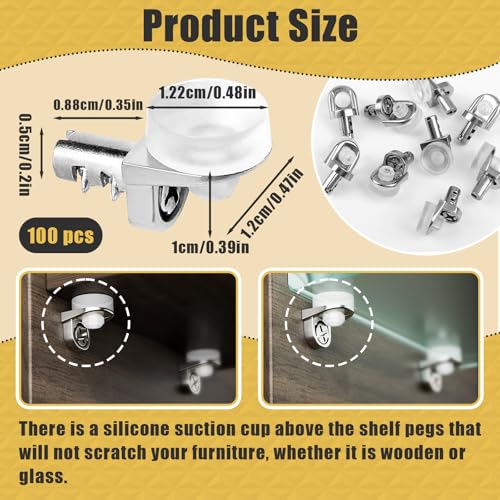 100 Pcs 1/5 Inch 5mm Shelf Pins - Cabinet Shelf Pegs with Silicone Suction Cups, Heavy Duty Shelf Pins for Support Kitchen Furniture, Shelf Pegs 5mm - color: 100-Pack