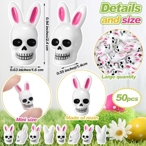 VioraWhite 50 Pcs Easter Mini Resin Skulls Figures Miniature Resin Tiny Skulls Figures with Rabbit Ears Landscape Aquarium Garden Desktop Ornament DIY Decoration for Party Supplies - style: Easter