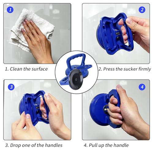 Glass Suction Cup Heavy Duty Aluminum Vacuum Plate Puller Handle Holder Hooks Duty Galss Lifting/Tile Suction Cup Lifter/Moving Glass/Pad for Lifting (Blue, 2Pack)