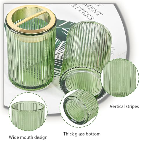 Toothbrush Holders for Bathrooms, 2pcs Glass Toothbrush Holder, 12oz Bathroom Tumbler and Mouthwash Cup, Tooth Brush and Toothpaste Organizer for Bathroom Vanity Countertop (Green Gold) - color: Green Gold