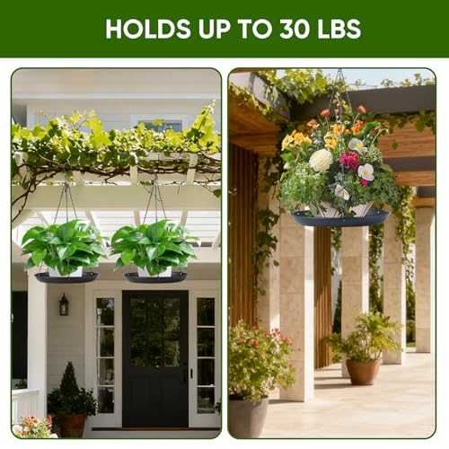 Plant Hanger Indoor Outdoor, 2-Pack Black Metal Hanging Plant Shelf & Window Planter Basket with 9.8/11.8 Inch Trays - Heavy Duty Plant (9.8in-2Pack, 2PACK) - size: 9.8in-2Pack