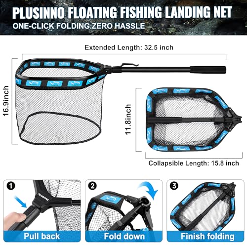 PLUSINNO Fishing Gear,Fishing Backpack with Floating Fishing Net,Tackle Boxes,Waterproof Fishing Tackle Bag,Fishing Gifts for Men