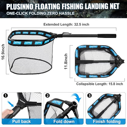 PLUSINNO Fishing Gear,Fishing Backpack with Floating Fishing Net,Tackle Boxes,Waterproof Fishing Tackle Bag,Fishing Gifts for Men
