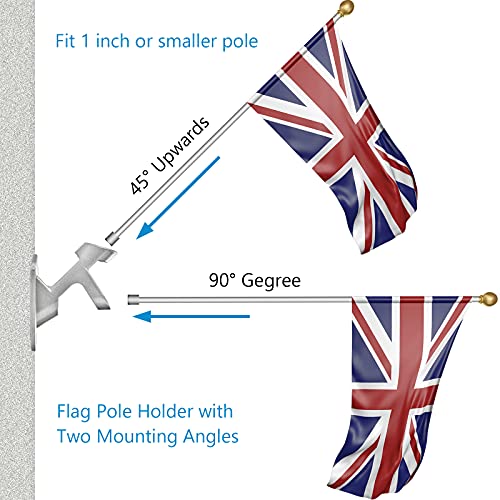 Flag Pole Holder for Outside House, Heavy Duty Flag Pole Mounting Bracket, Aluminum Metal Flagpole Mount with Stainless Hardware for Outdoor, Strong and Rust Proof, 1" Inner Diameter (Silver-1Pack)