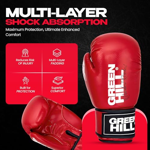 Green Hill Leather Boxing Gloves for Men & Women, Training Gloves - color: Red, size: 10 OZ