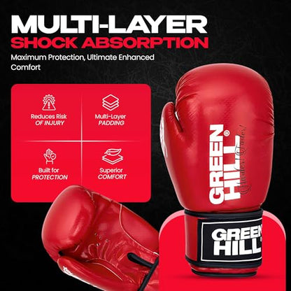 Green Hill Leather Boxing Gloves for Men & Women, Training Gloves - color: Red, size: 12 OZ