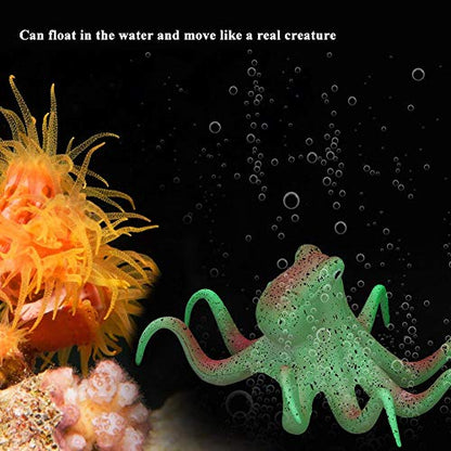 Aquarium Octopus Decoration Fish Fluorescent Octopus Ornament Artificial Silicone Simulation Octopus with Suction Cup(Green)