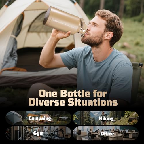 ONETIGRIS 64oz Tactical Insulated Water Bottle with 3 Lids & MOLLE Pouch - color: Camo