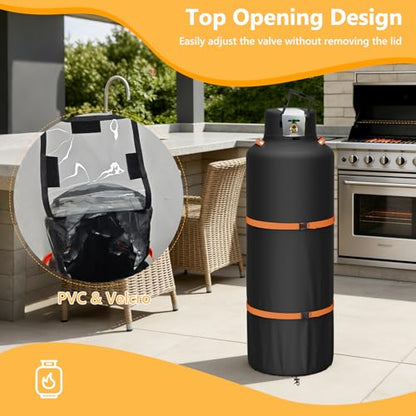 100lb Propane Tank Cover, Heavy-Duty Waterproof Outdoor Gas Cylinder Cover,All-Weather Dustproof,Fits Standard 100lb Tank Cylinder-15.7" Dia x 48.8" H,Black - color: Black, size: 100lb