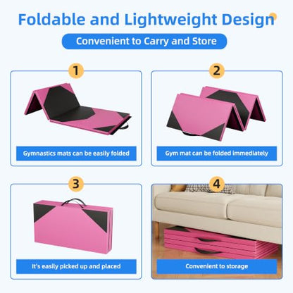 Polar Aurora 4'x8'x2 Thick Folding Gymnastics Exercise Mat Aerobics Stretching Yoga Mats - color: Pink-Black
