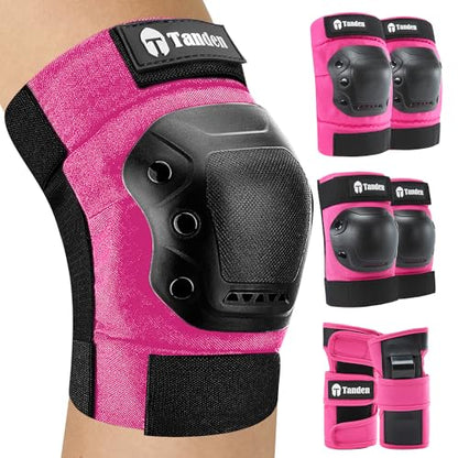 Tanden Skate Protective Gear Adult Knee Pads and Elbow Pads Set Wrist Guard - color: Pink, size: Adult (14+ years)