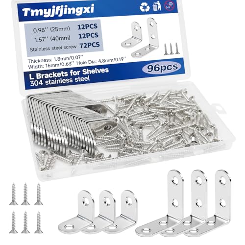 24Pcs Silver L Corner Brackets for Shelves 2Sizes Heavy Duty Angle L Shelf Bracket for Wood Furniture with 72Pcs Screws (1x1inch 1.57x1.57inch) YY024-S - color: Silver, size: 2Sizes
