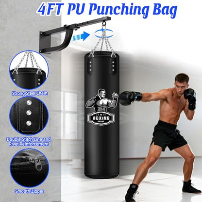 Hanging Punching Bag for Adults with Adjustable Wall Mount | Wall Punching Bag, Adjustable Length, 16OZ Boxing Gloves, Boxing Set for Home Gym Training Muay Thai MMA