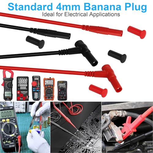 Linkstyle 25PCS Silicone Multimeter Test Leads Kit: Replaceable Wire Piercing Probes, Test Hook Clips, Alligator Clips, Testing Tweezer for Digital Electrical Multimeter Testing - color: 25PCS: Red+Black