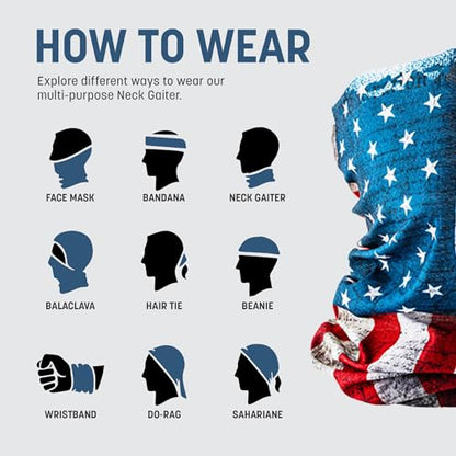 S A Soul of Adventure Single UV Face Shield | UV 30+ Multipurpose Neck Gaiter Balaclava for Adults - color: Whiteout American Flag